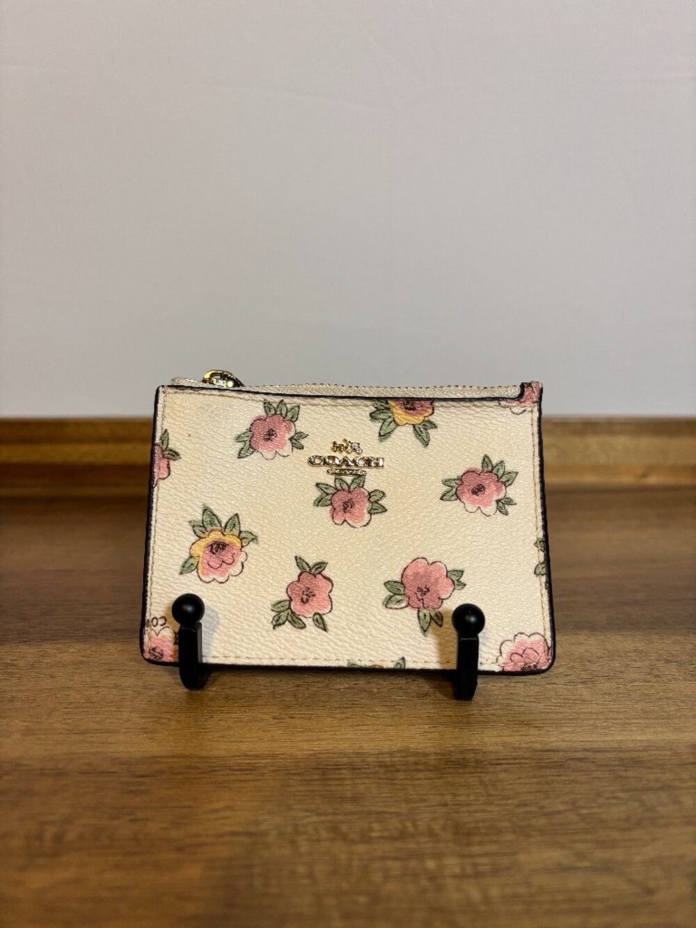 Coach Ivory Cream Pink Floral Mini Skinny ID Case